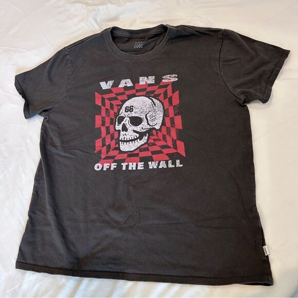 Vans Men's Gray T-Shirt Short Sleeves Crew Neck Off the Wall Skull Print Medium - Picture 1 of 8